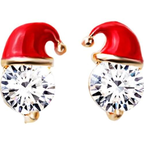 2019 New Fashion Trendy Vintage Bohemian ethnic Women Cute Christmas Hat Cubic Zirconia Inlaid Stud Earrings Xmas Party Jewelry