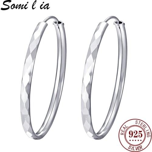 SOMILIA Authentic 925 Sterling Silver Classic Round Circle Big Hoop Earrings for Women Sterling Silver Earrings Jewelry SML1592