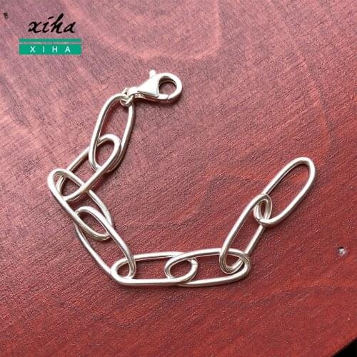 XIHA Real 925 Sterling Silver Oval Link Chain Bracelets for Women Steampunk Rock Boho Statement S925 Silver Jewelry 2020