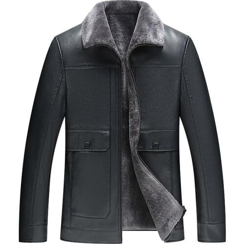 Winter 2021 middle aged Haining integrated fur mens Plush thickened leather jacket lapel coat