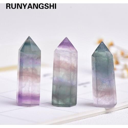 1PC Natural Purple green fluorite crystal point Stripe Rainbow Fluorite magic wand Treatment Healing Stone Home Decor