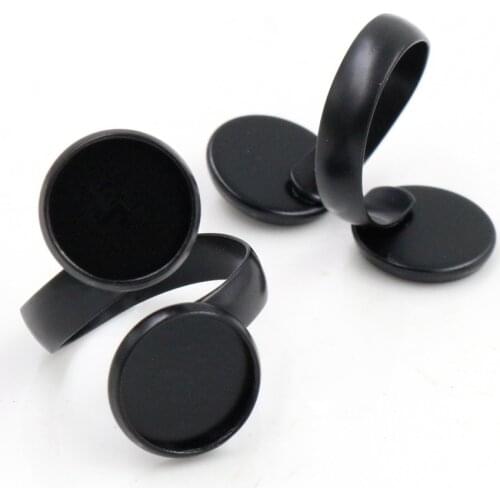 12mm 5pcs Black Plated Brass Adjustable Ring Settings Blank/Base,Fit 12mm Glass Cabochons,Buttons;Ring Bezels J1-18