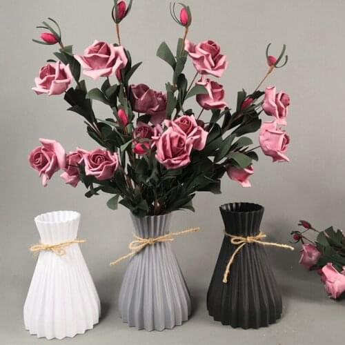 3PCS Imitation Ceramic Flower Vase Plastic Vases Home Decor Green Plant Container