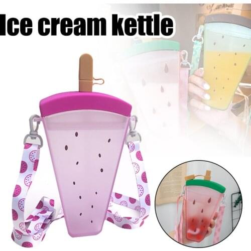 320ml Plastic Water Bottles Cute Watermelon Ice Cream Water Bottle with Straw Bottle Anti-fall Portable Popsicle Cup Kids Water