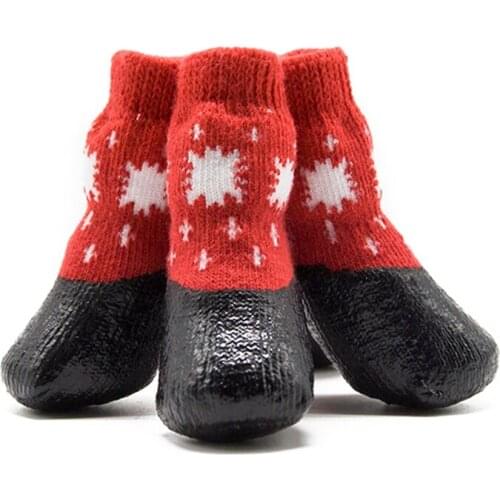 0-6 Size Cotton Rubber Pet Dog Shoes Waterproof Non-slip Dog Rain Snow Boots Socks Footwear Puppy Small Cat Dog 4pcs/set