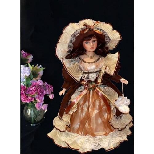 40cm Vintage Style Porcelain Dolls In Hats With Display Stands Home Desk