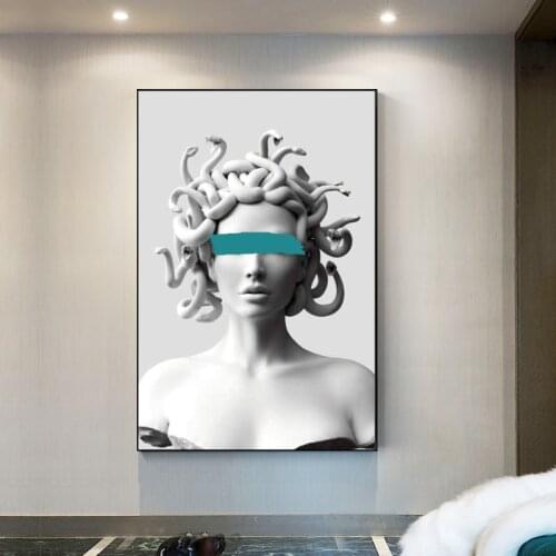 Medusa Vapor Wave Sculpture Canvas Abstract Poster and Graffiti Art Wall Canvas Painting Living Room Decoration Painting