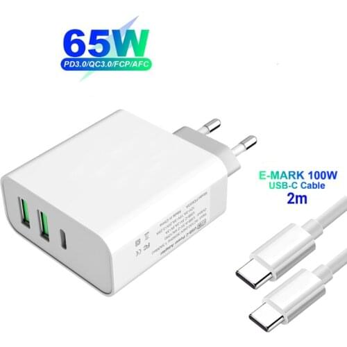 65W Type-C PD Fast Charging Adapter For MacBook Pro Air iPad Pro Dell Laptop USB-C Quick Charger For SAMSUNG S8 S9+ E-mark Cable