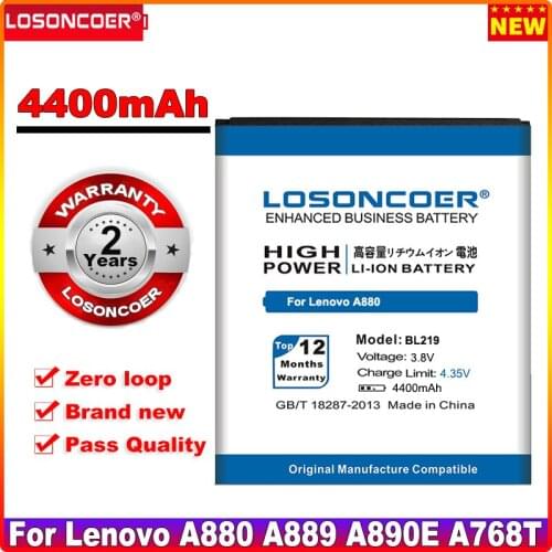 LOSONCOER 4400mAh BL219 Mobile Phone Battery for Lenovo A880 A889 A890E A768T A916 S810T S856 A850+ Battery BL 219