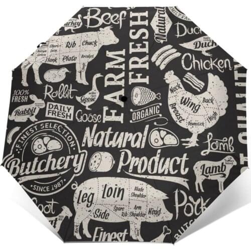 Automatic Umbrella Retro Farm Animal three-fold umbrella women men rain umbrella