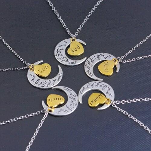 Fashion Moon Heart Family Pendant Necklace English Alphabet For Women Men Geometric Charms Choker Jewelry Party Gifts