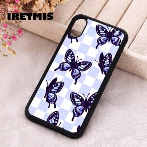 Iretmis 5 5S SE 2020 Phone Cover Case for iPhone 6 6S 7 8 Plus X Xs XR 11 12 Mini Pro Max Silicone TPU Butterfly check purple