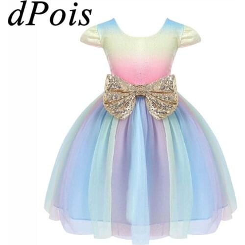 Girls Flower Dresses Kids Cosplay Sequins Tutu Rainbow Dress Children Fairy Princess Dress Up Girls Birthday New Year Costume