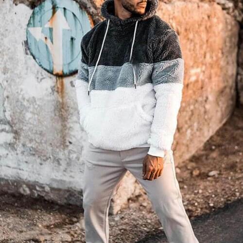 Double Sided Plush Fluffy Sweatshirt Long Sleeve Autumn Winter Color Block Warm Hooded Sweatshirt Outerwear