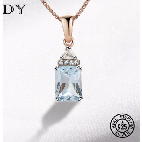 DY 925 Sterling Silver Necklace For Women Nano Sky Blue Gemstone Luxury Classic Gift Wedding Party Anniverssary Fine Jewelry