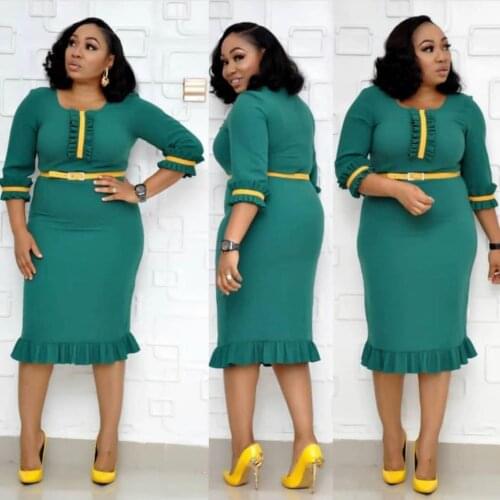 HGTE 2020 new spring autumn elegant African women O-neck polyester knee-length dress M-2XL