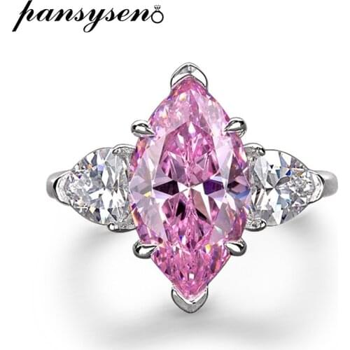 PANSYSEN 925 Sterling Silver 6ct Mariquesa Cut Created Moissanite Sapphire Citrine Engagement Ring Wedding Bands Fine Jewelry