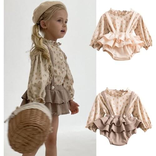 Baby Girls Clothes Set Kids Bodysuits Top+Strap Romper Infant Newborn Spring Winter Outfits Clothing Sets Girls Casual Suits
