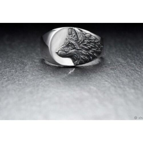 Fashion Vintage Silver Color Wolf Ring Punk Style Animal Wolf Head Ring Men Wedding Band Anniversary Gift Viking Jewelry