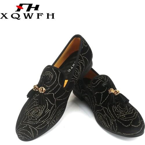 New embroidered rose mens velvet loafers men gold tassel shoes party and wedding men dress shoes smoking slippers
