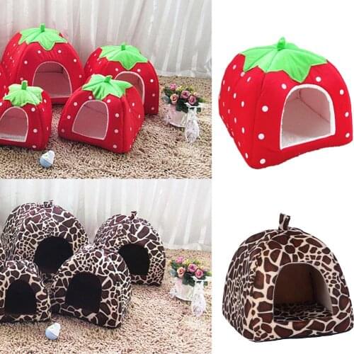 Soft Strawberry Pet Dog Cat House Comfortable Kennel Doggy Bed Foldable Fashion Cushion Basket Cute Animal Cave Pet Products