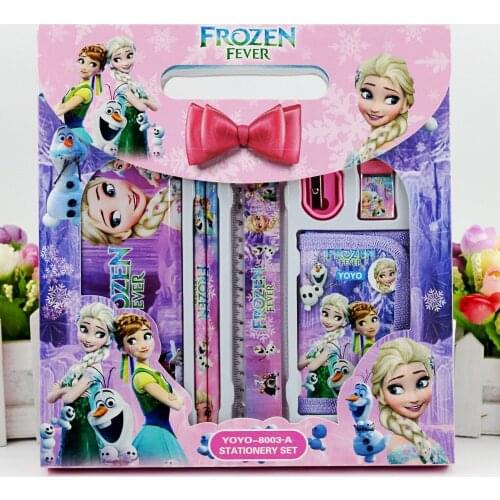 7-piece Disney Frozen Stationery Set Cute Coin Purse Cartoon Stationery Box Pencil Eraser Ruler Writing School Supplies Gift