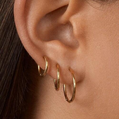 Multiple Small Round Ear Rings for Women Men Jewelry Stainless Steel Ear Clip Cuff Simple Fashion Black Hoops Earring 2020