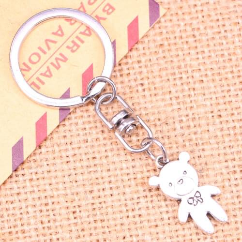 New Fashion Keychain 24x14mm bear bow Pendants DIY Men Jewelry Car Key Chain Ring Holder Souvenir For Gift