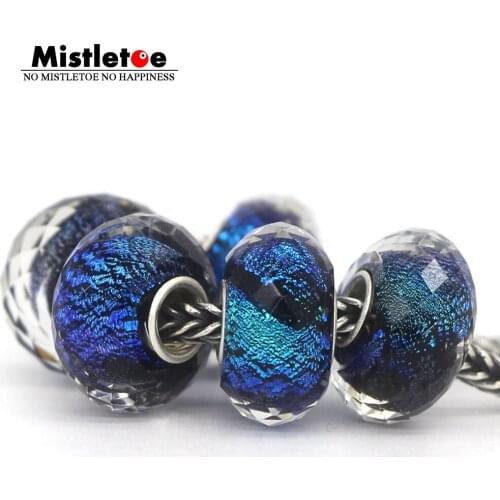 Mistletoe 925 Sterling Silver Murano Glass Faceted Colorful Foil Charm Bead Fit European Bracelet Jewelery 1pcs