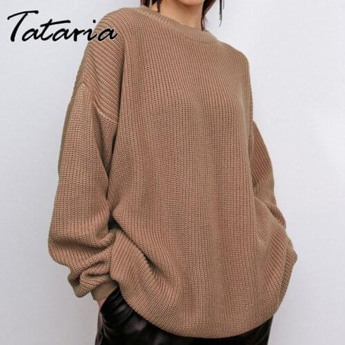 Autumn 2021 Oversized Sweater Korean Style Woman Pullovers Knitted Top for Women Blue Simple O Neck Long Basic White Jumper