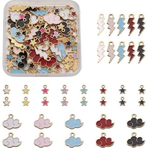 Pandahall 100pcs/Box Alloy Enamel Charms Mini Stars Lightning Cloud Pendants For DIY Earrings Jewelry Making Finding Accessories
