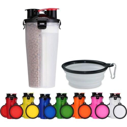 Portable 2 in 1 Pet Folding Water Bottle Food Container With Folding Silicone Pet Bowl Outdoor Travel Dog Cat Feeder Cup Bowl