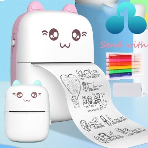 Portable Mini Thermal Printer Wirelessly BT 203dpi Photo Label Memo Wrong Question Printing with USB Cable imprimante portable