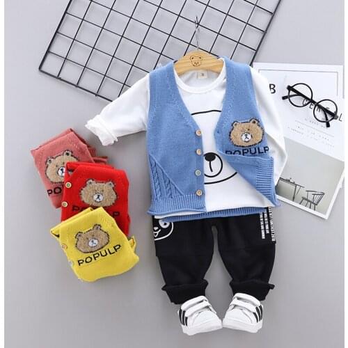 High quality baby boy girl clothing spring autumn new active casual kid suit children clothes vest+T-shirt+pant clothing set