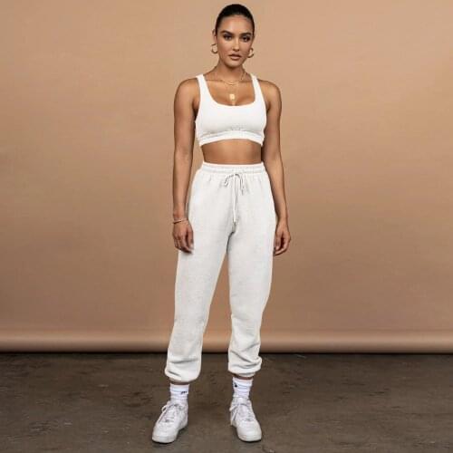Casual Two Piece Sport Outfit Jogging Suit for Women Sleeveless Tank Crop Top+high Waist Drawstring Jogger Sweatpant Sweatsuit