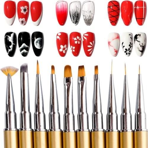 Professional Nail Art Brush Set For Manicure Rhinestone Acrylic Paint Brushes Kit UV Gel Polish Nails Lining Pen Gradient