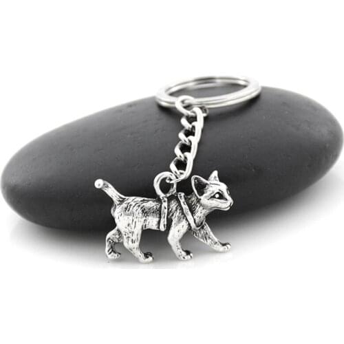 Retro Cat Keychain Vintage Silver Plated Pet Animal Key Chain Keyring Bag Charm Women Child Pet Lover Jewelry Accesorios Mujer