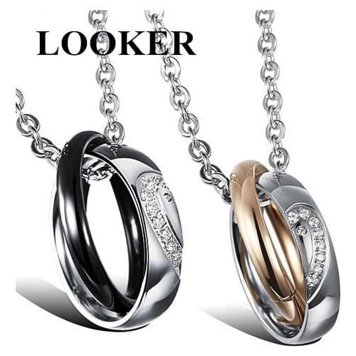 Romantic Valentine Gift Heart Puzzle Rhinestone Pendant Pair Couple Jewelry Stainless Steel Necklace Unisex Accessories