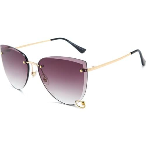 Luxury Cat Eye Sunglasses Women 2020 Vintage Rimless Sun Glasses Metal Frame Small Circle Decoration Eyewear for Girl Gift UV400