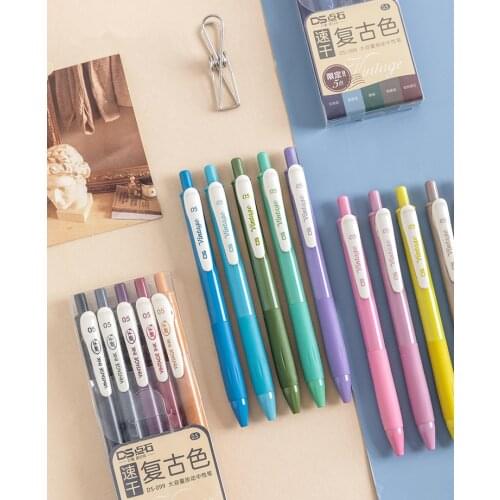 Vintage Colored Gel Pens Quick Dry Ink 0.5mm Vintage Pen for Planner Drawing School Office Stationery