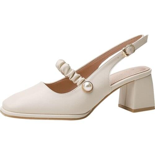 Summer Womens Sandals 5.5CM Thick Heel Square Toe Nude women Shoes