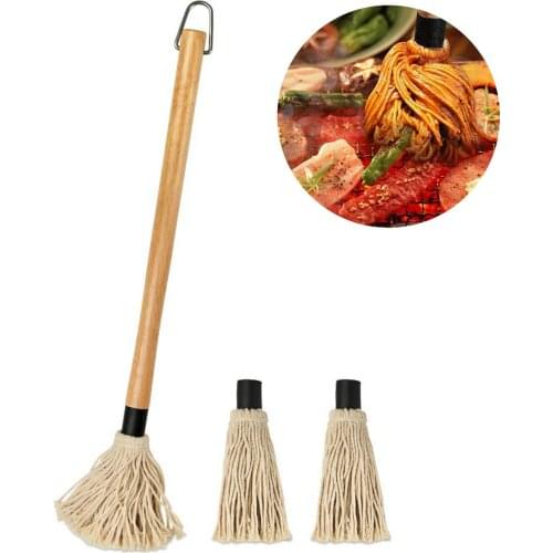 Grill Brush BBQ Brush Basting Mop Professional Sauce Marinade Mop Cleaning Brush with 2 Replacement Heads for Cooking Roasting