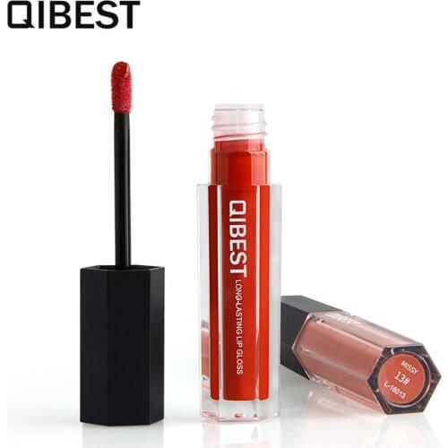 QIBEST Hexagonal Lip Gloss Waterproof Liquid Lipstick Makeup Matte Lip Gloss Lasting Cosmetic Nude Sexy Lipstick