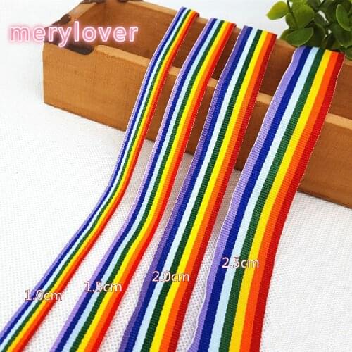 Pretty 1cm 1.5cm 2cm 2.5cm Rainbow stripe printed grosgrain ribbons (1 meter/lot) cartoon ribbon DIY Clothing hair accessories
