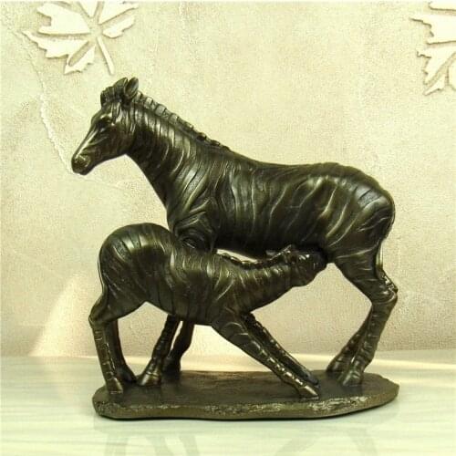 Mother and Baby Zebra Statue Handmade Resin Breast Feeding Sculpture Wild Animal Ornament Craftworks Decor Birthday Gift for Mom