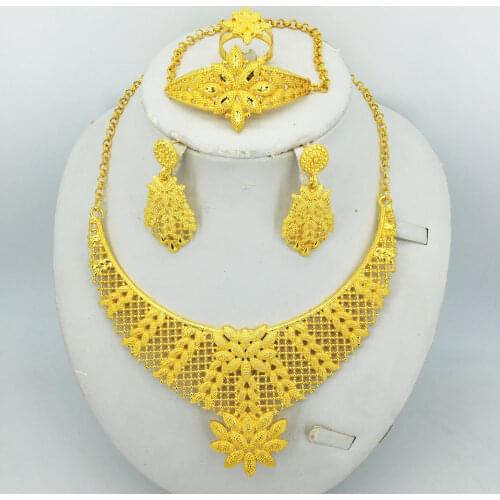 Bridal Gift Nigerian Wedding African Beads Jewelry Set Brand Woman Fashion Dubai Gold Color Jewelry Set Wholesale Design