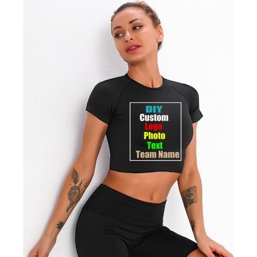 Customize your picture LOGO new seamless knitted quick-drying sports fitness top short-sleeved womens tight yoga wear