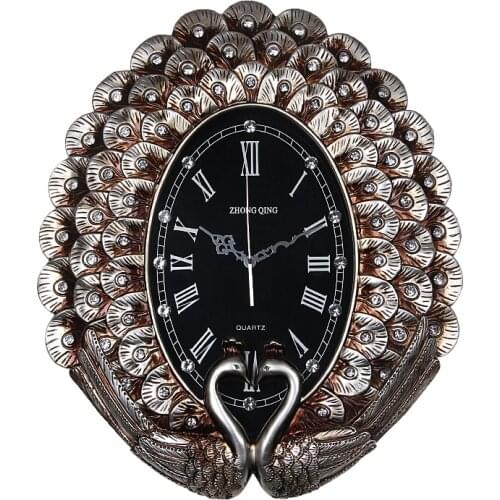 High-End Retro Mural European Style Modern Art Ornaments Fashion Creative Home Wall Clock Peahen Wall Clock