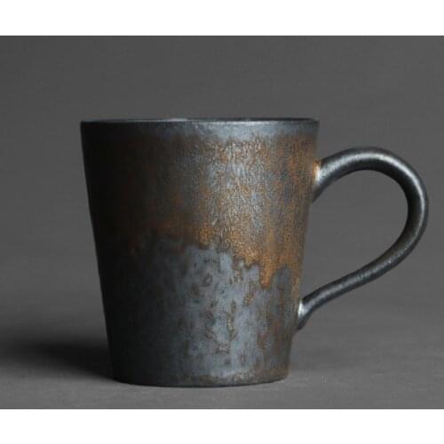 Japanese Kiln Blackened Gold Handle Master Tea Cup Handmade Retro Stoneware Coffee Milk Tea Cup Mugs Eco Friendly Coffee Cups