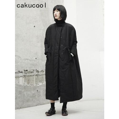 Cakucool New Winter Parka Women Loose Wide Mid Long Cotton Padded Outerwear Gothic Japanese Black Coat Parka Female Pluc Size